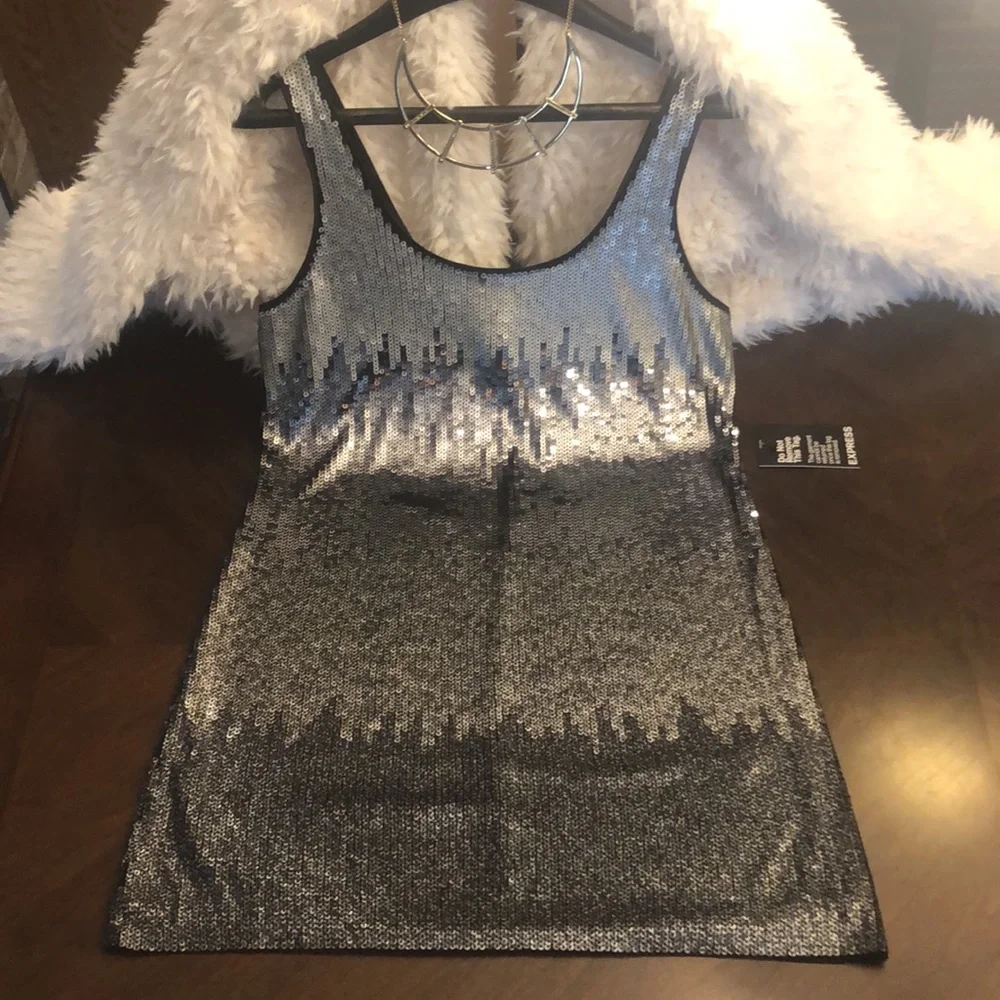 Silver Sequined Slip Dress by Express - Picture 2 of 15